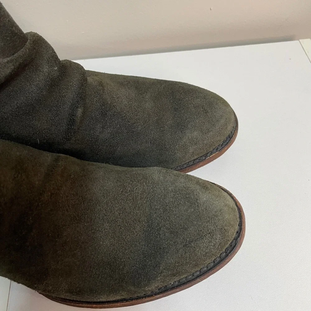Corral Boots Dark Green Suede Distressed Ankle Booties Cutout Lace Up‎ Heel Sz 8